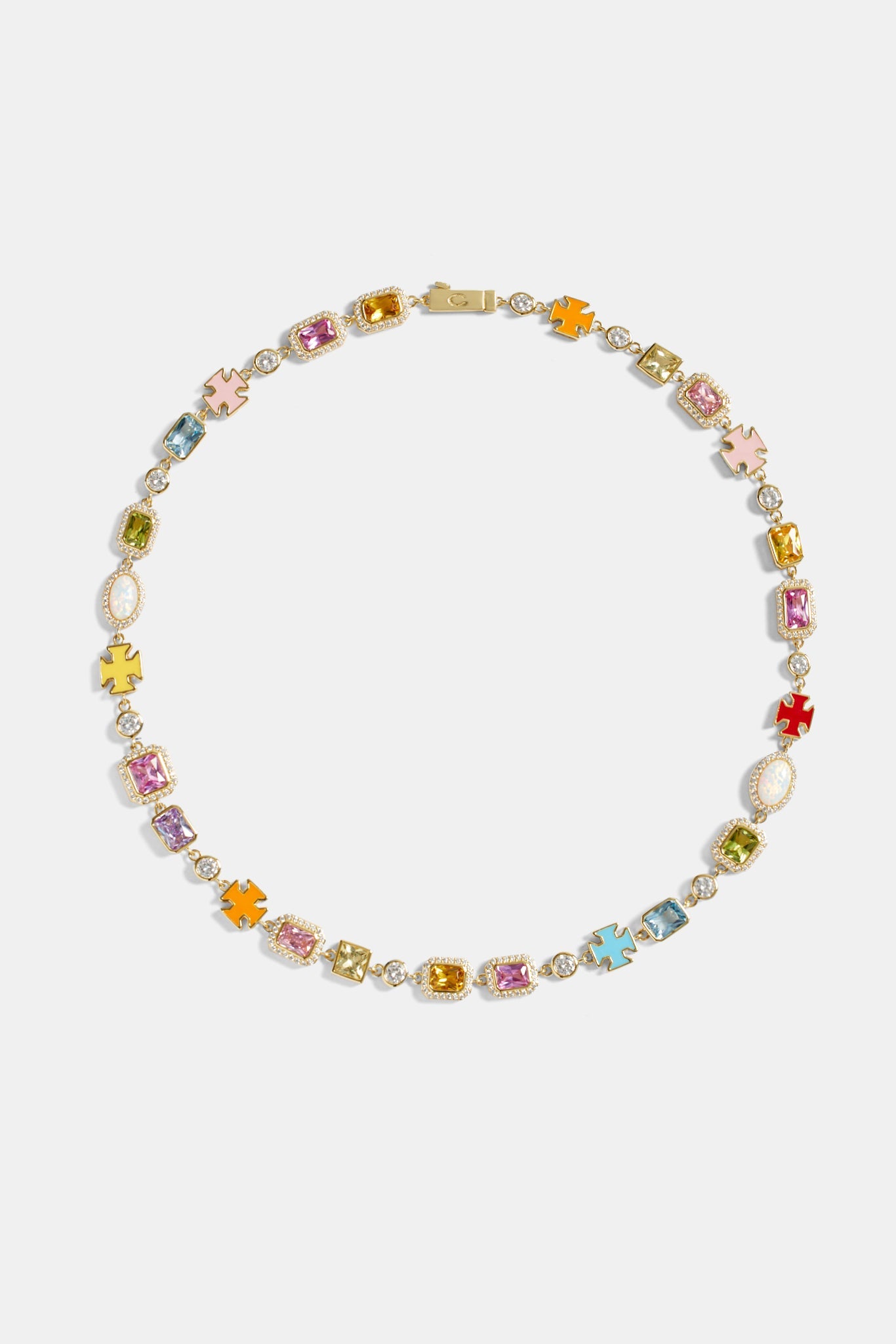 Pink Multi Gemstone Motif Necklace - Gold - 10mm