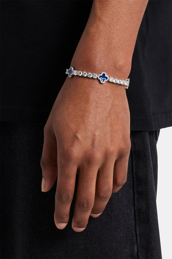 Blue Motif Tennis Bracelet - White 5mm