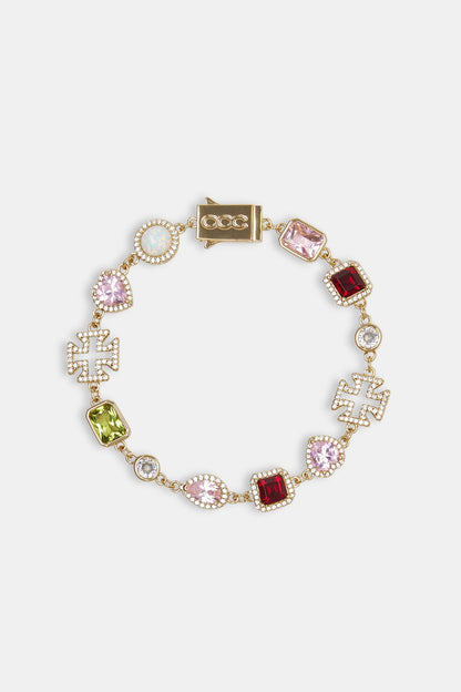 Pink Heart Multi Gem Bracelet - Gold - 10mm